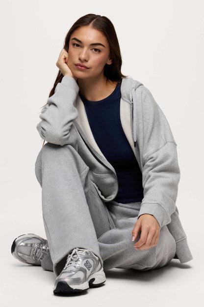 Core Fleece Two Way Zip Hoodie | Heather Grey