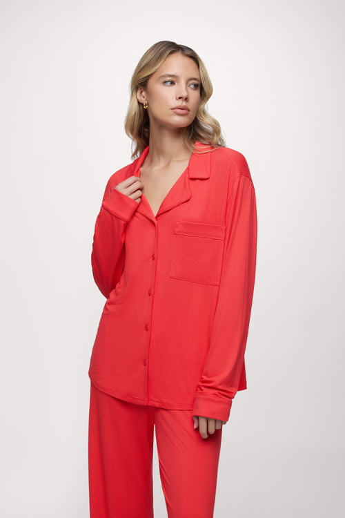 Long Sleeve Button-Up Pajama Shirt | Hibiscus