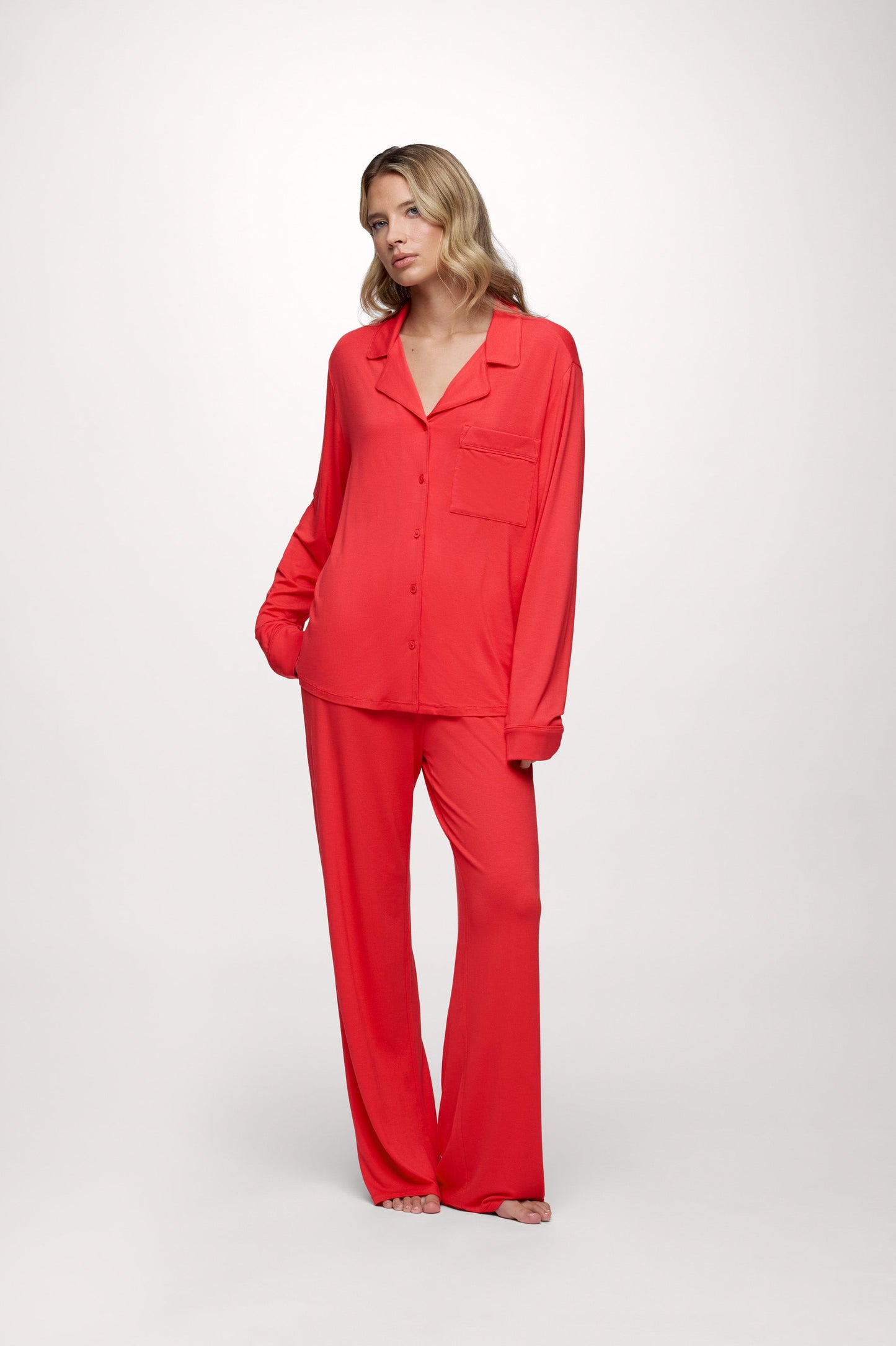 Long Sleeve Button-Up Pajama Shirt | Hibiscus