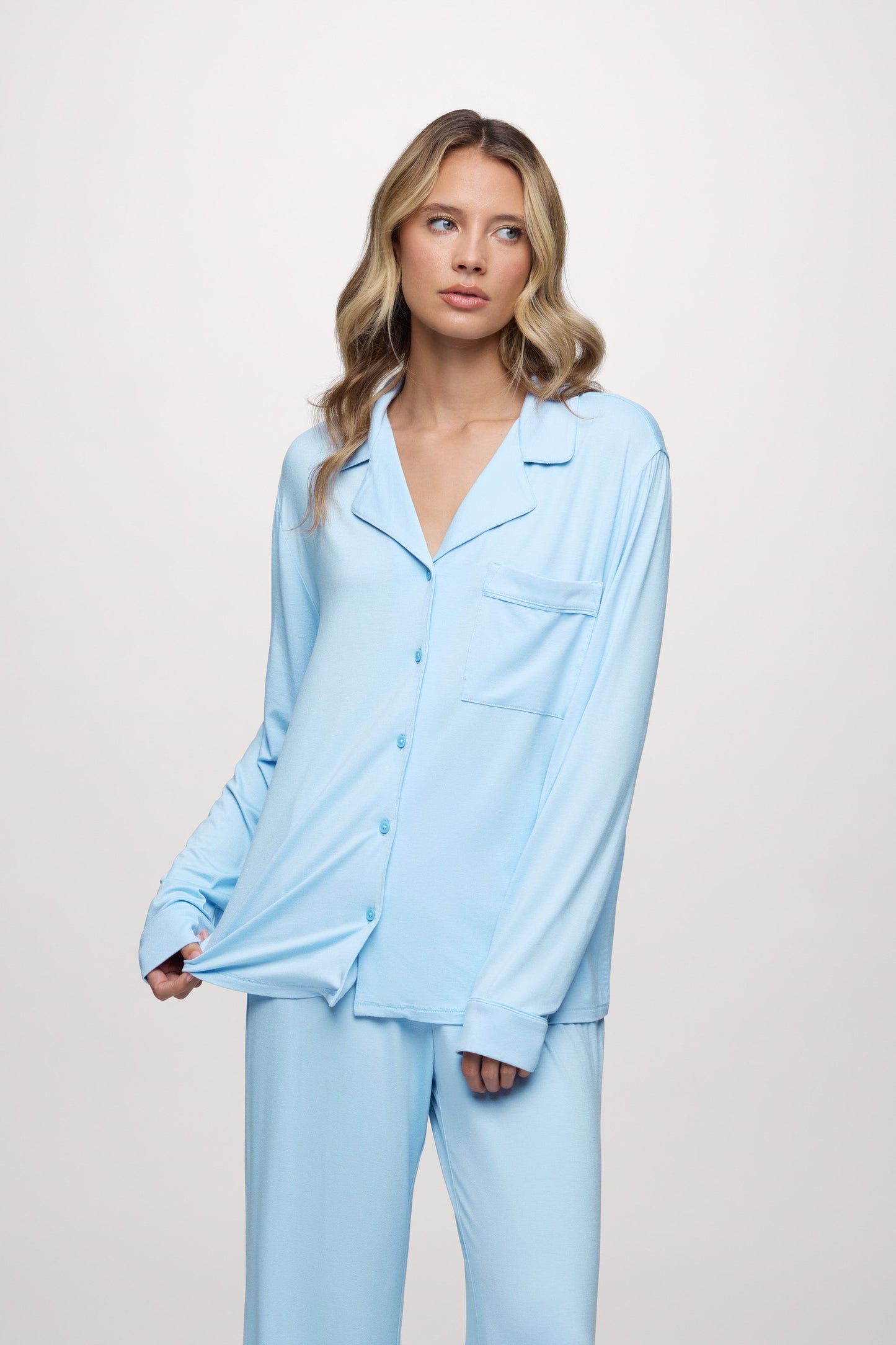 Long Sleeve Button-Up Pajama Shirt | Sky
