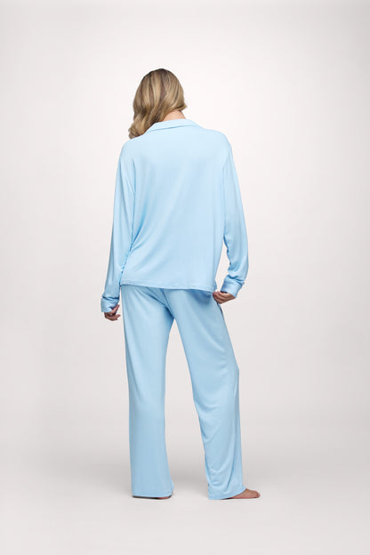 Long Sleeve Button-Up Pajama Shirt | Sky