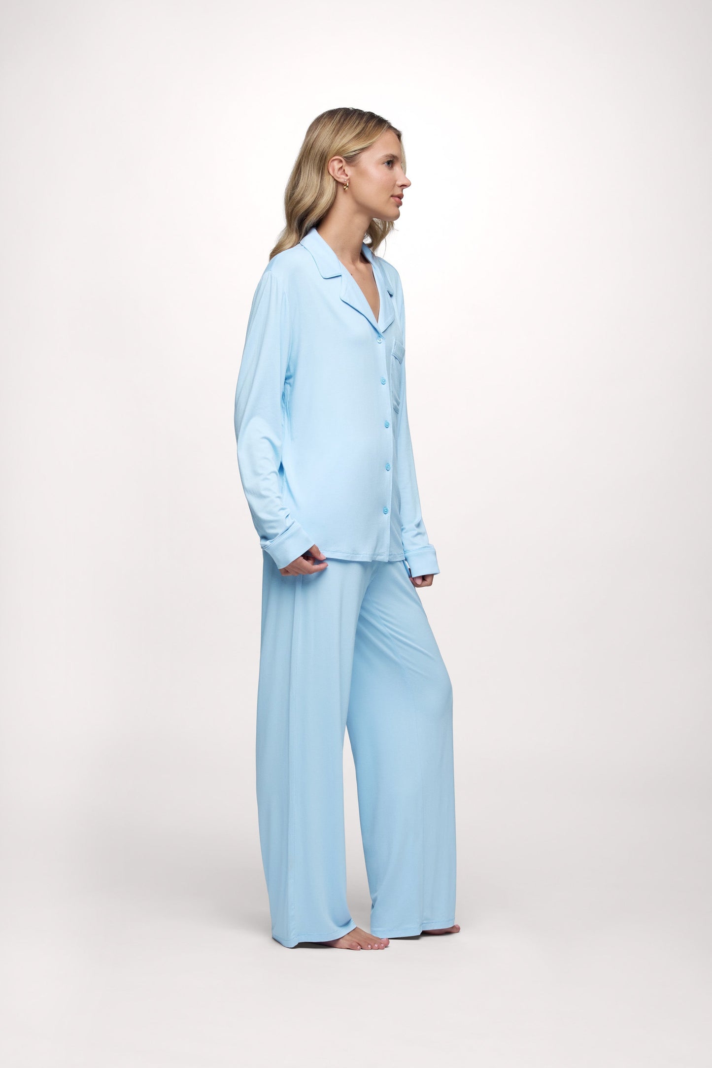 Long Sleeve Button-Up Pajama Shirt | Sky