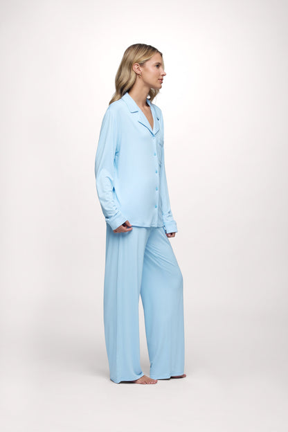 Long Sleeve Button-Up Pajama Shirt | Sky