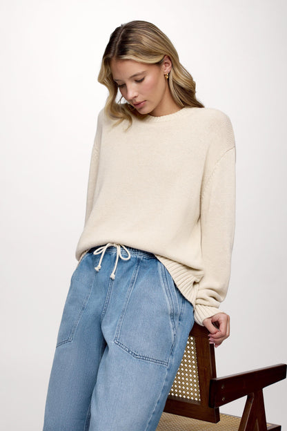 Cotton Crew Sweater | Heather Oat