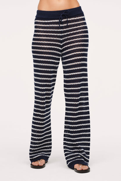 Cotton Crochet Sweater Pant | Navy Stripe