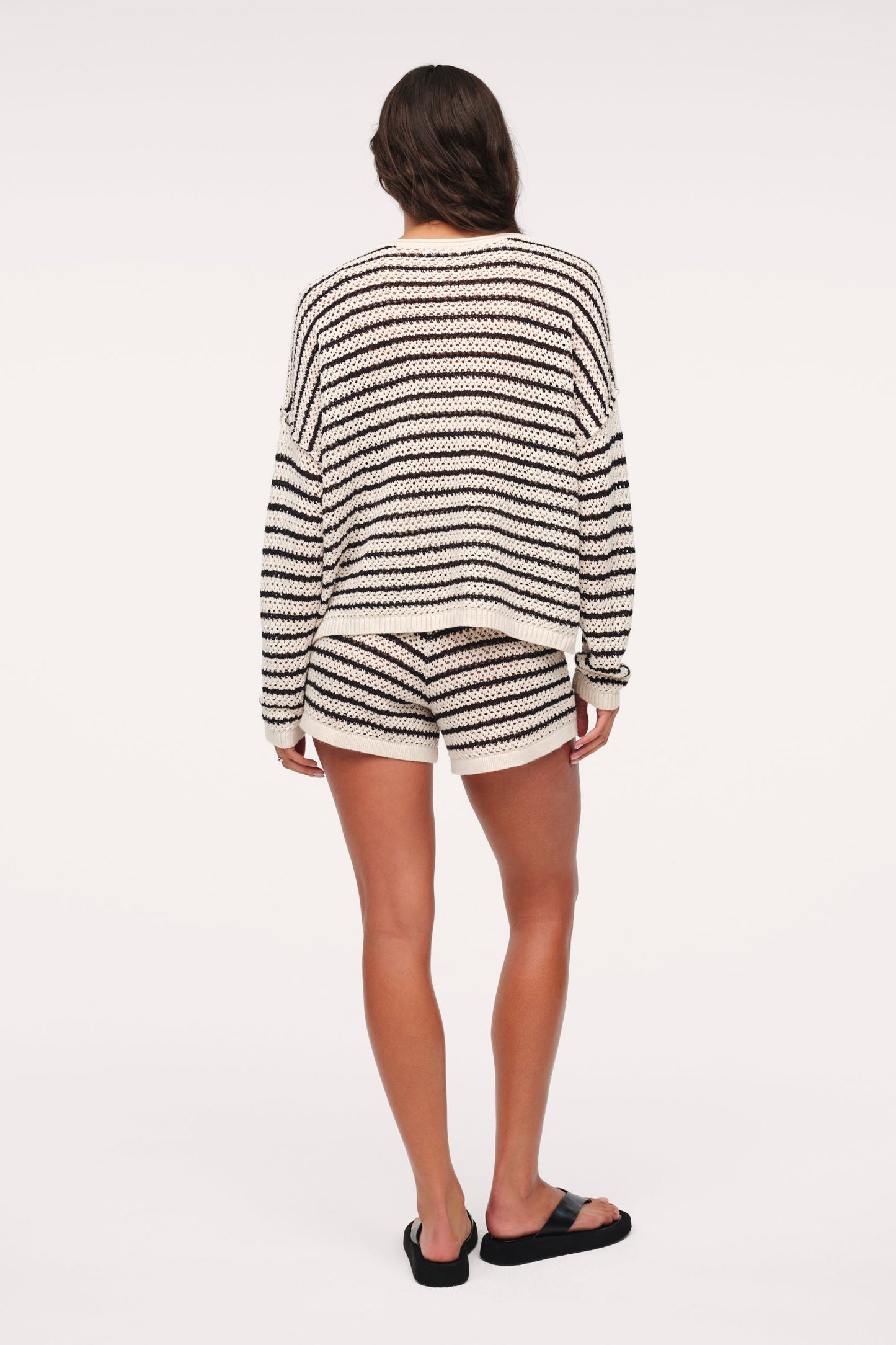 Cotton Crochet Sweater | Bone Stripe