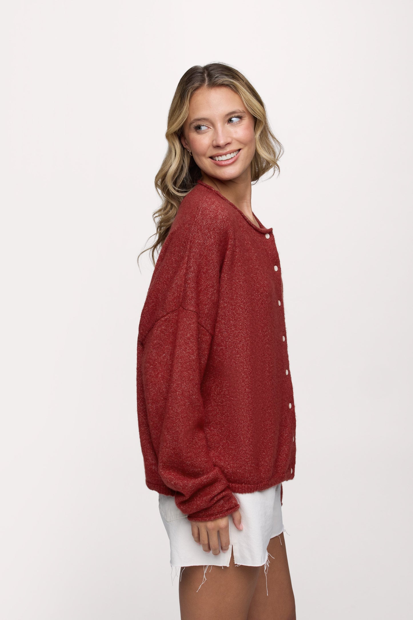 Cozy Knit Boxy Cardigan | Heather Scarlet