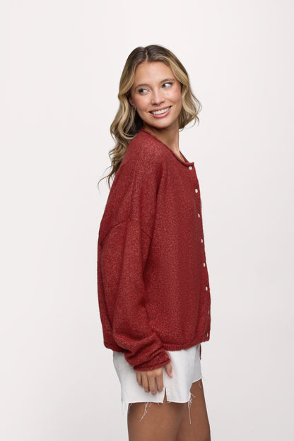 Cozy Knit Boxy Cardigan | Heather Scarlet