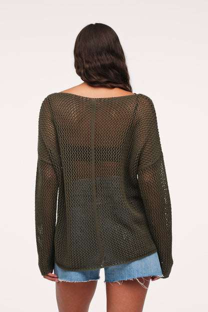 Open Knit Sweater | Darkest Olive