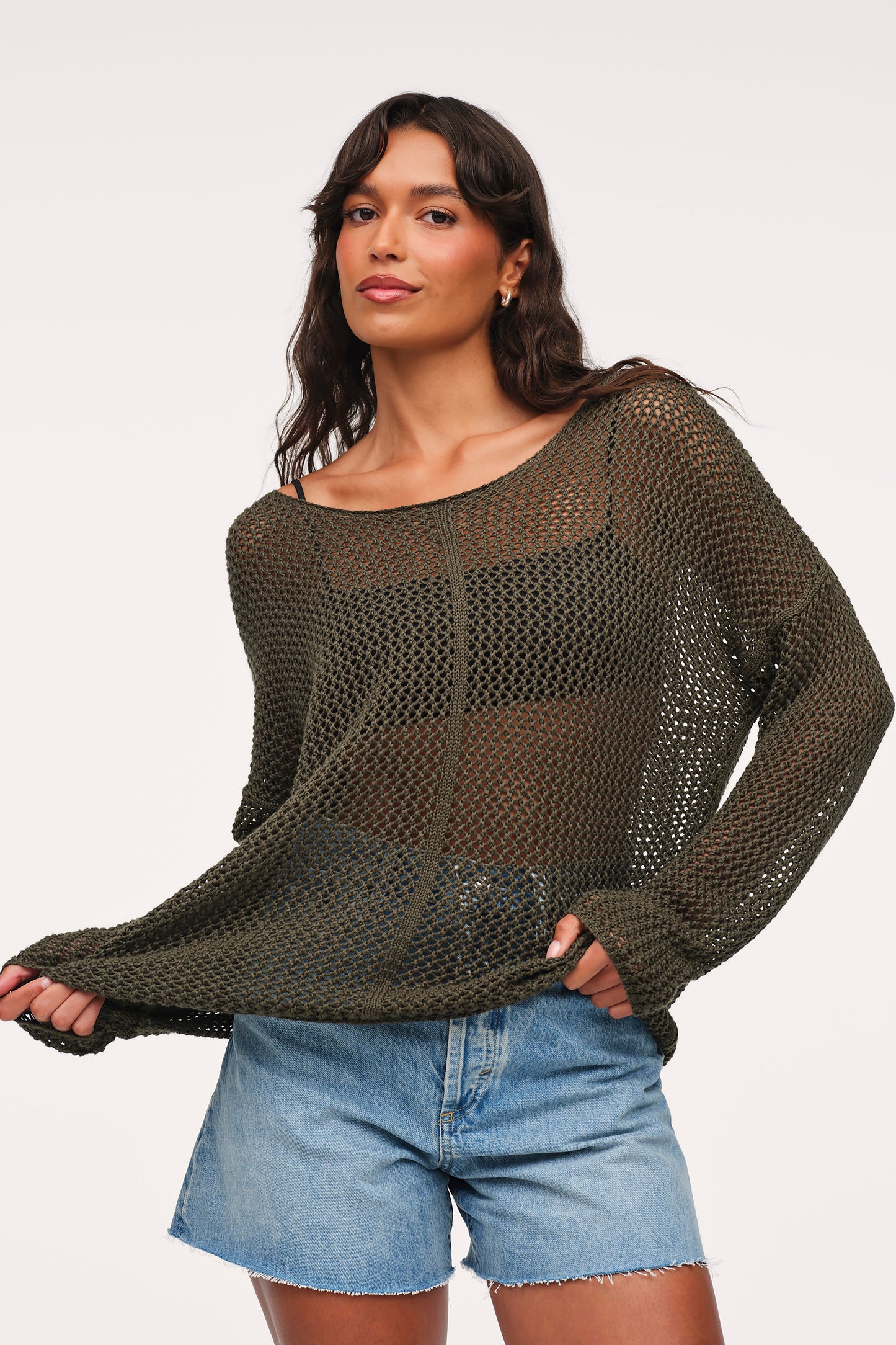 Open Knit Sweater | Darkest Olive