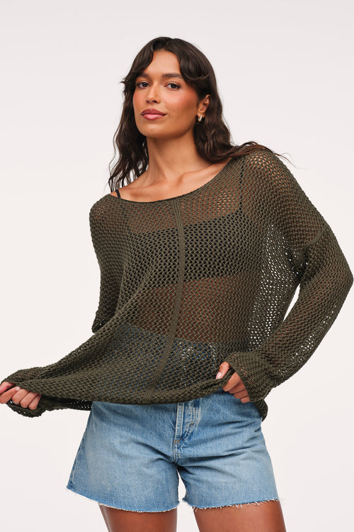 Open Knit Sweater | Darkest Olive