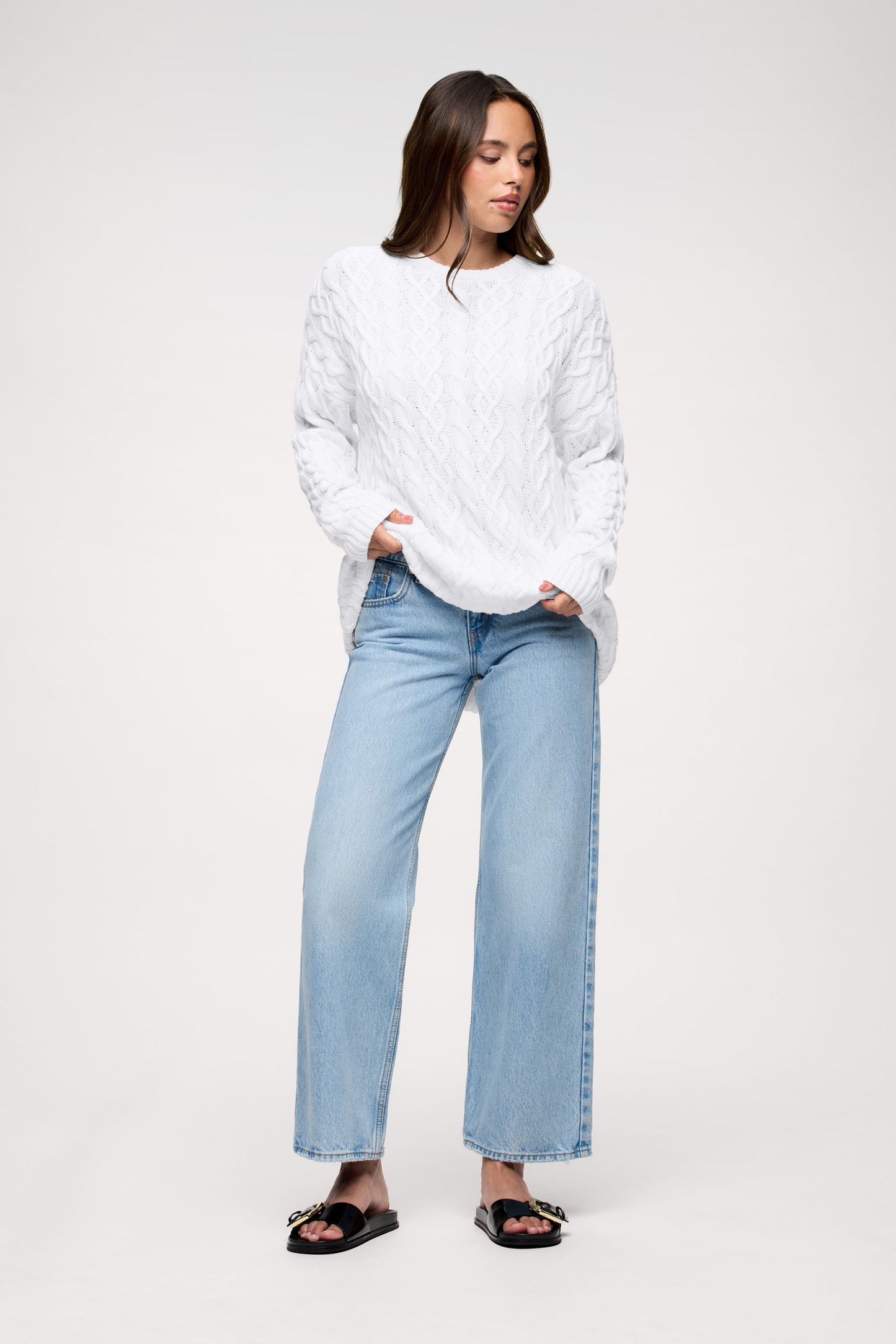 Lightweight Cable Sweater | White