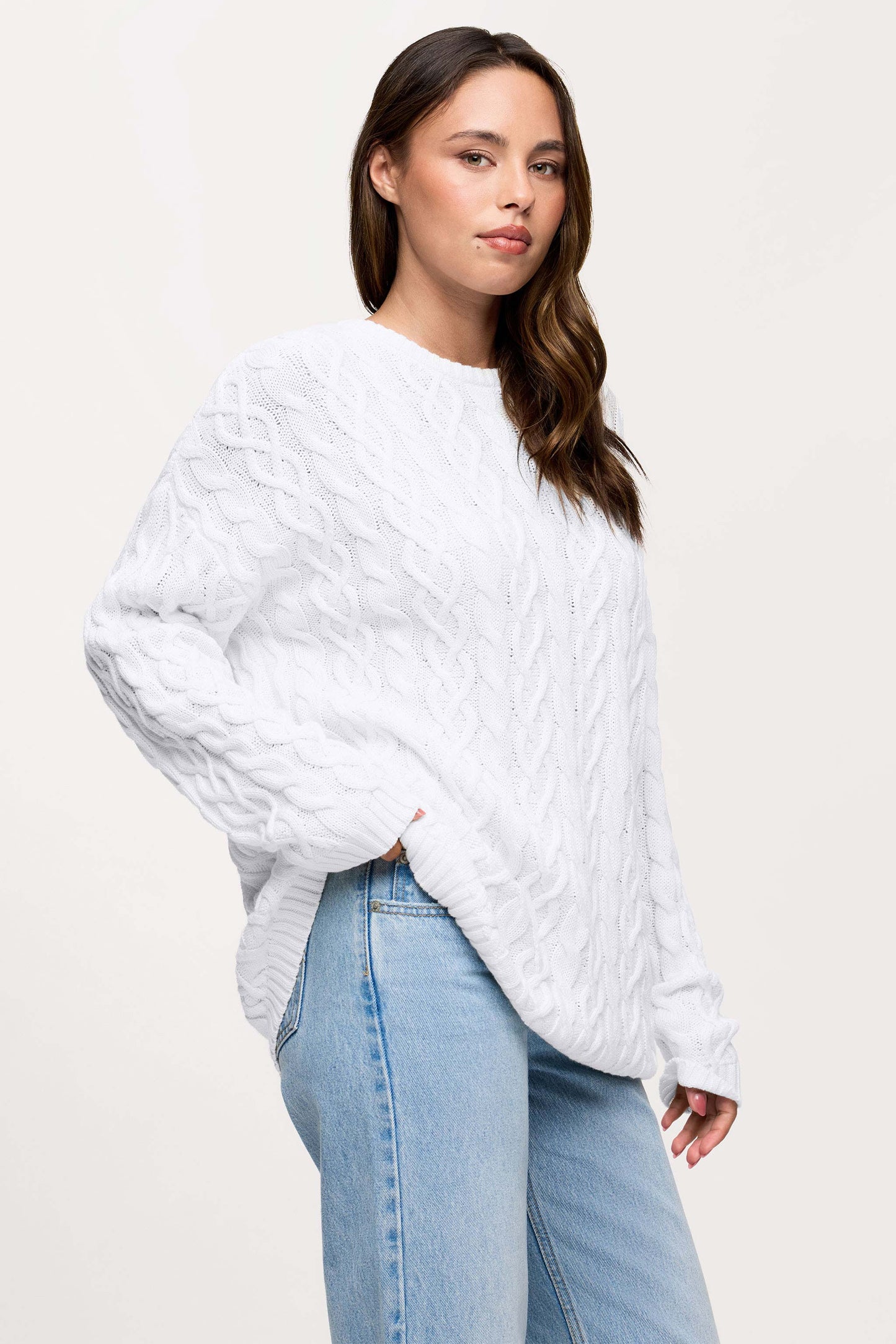 Lightweight Cable Sweater | White