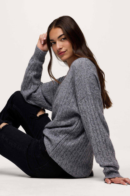Cozy Knit Cable Crewneck Sweater | Charcoal
