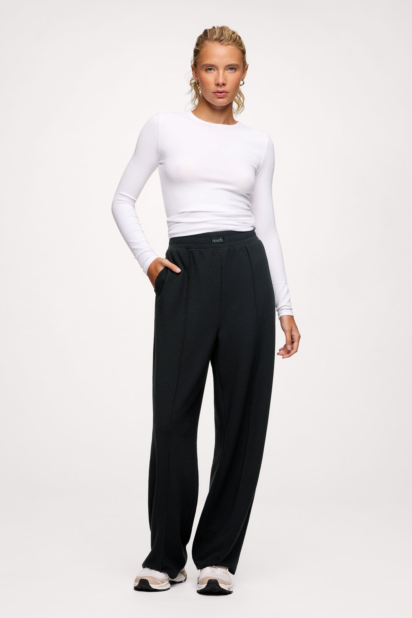 Performance Waffle Wide Leg Pant | Black