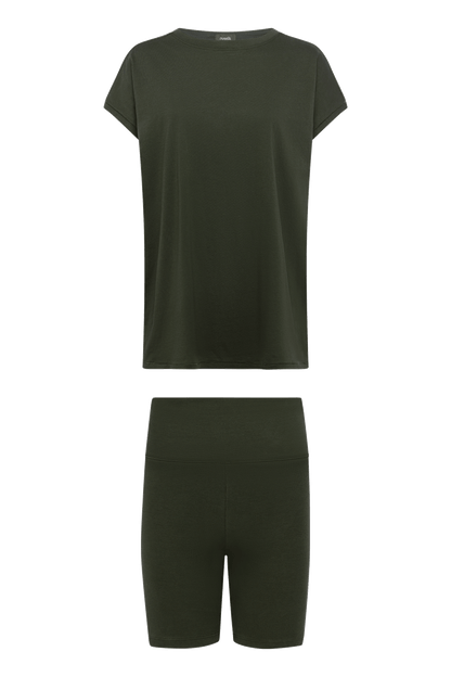 Ribbed Biker Short Set | Darkest Olive