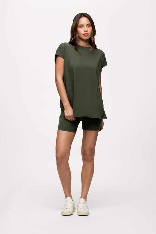 Ribbed Biker Short Set | Darkest Olive
