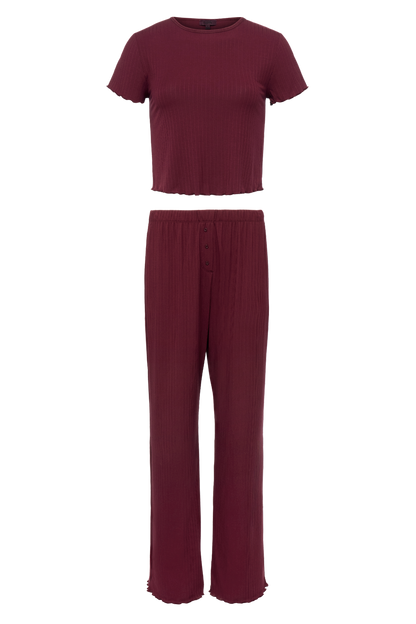 Mini Rib Pajama Set | Ruby