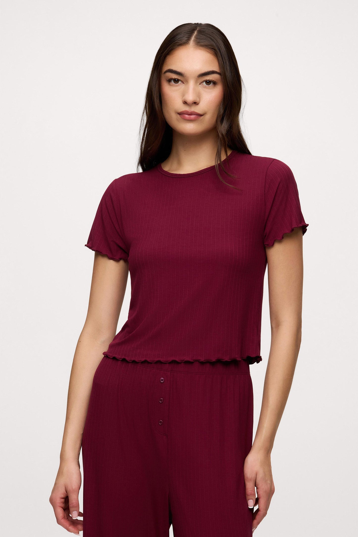 Mini Rib Pajama Set | Ruby