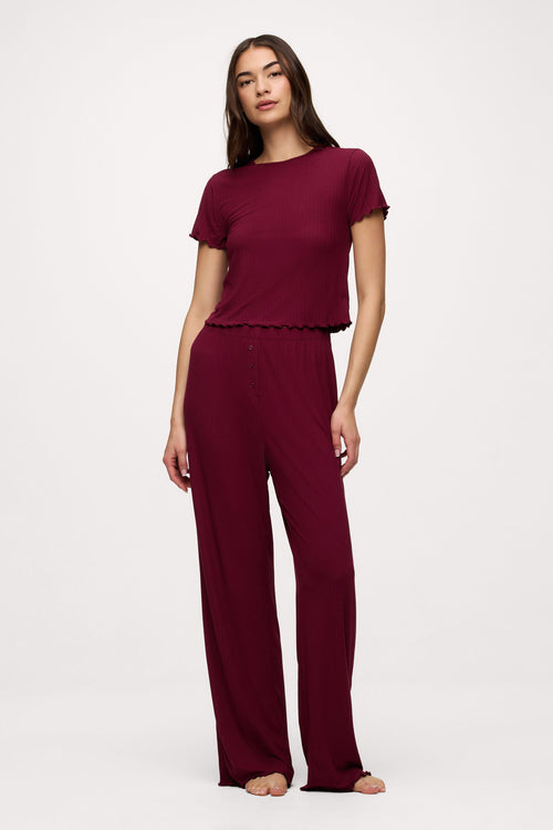 Mini Rib Pajama Set | Ruby