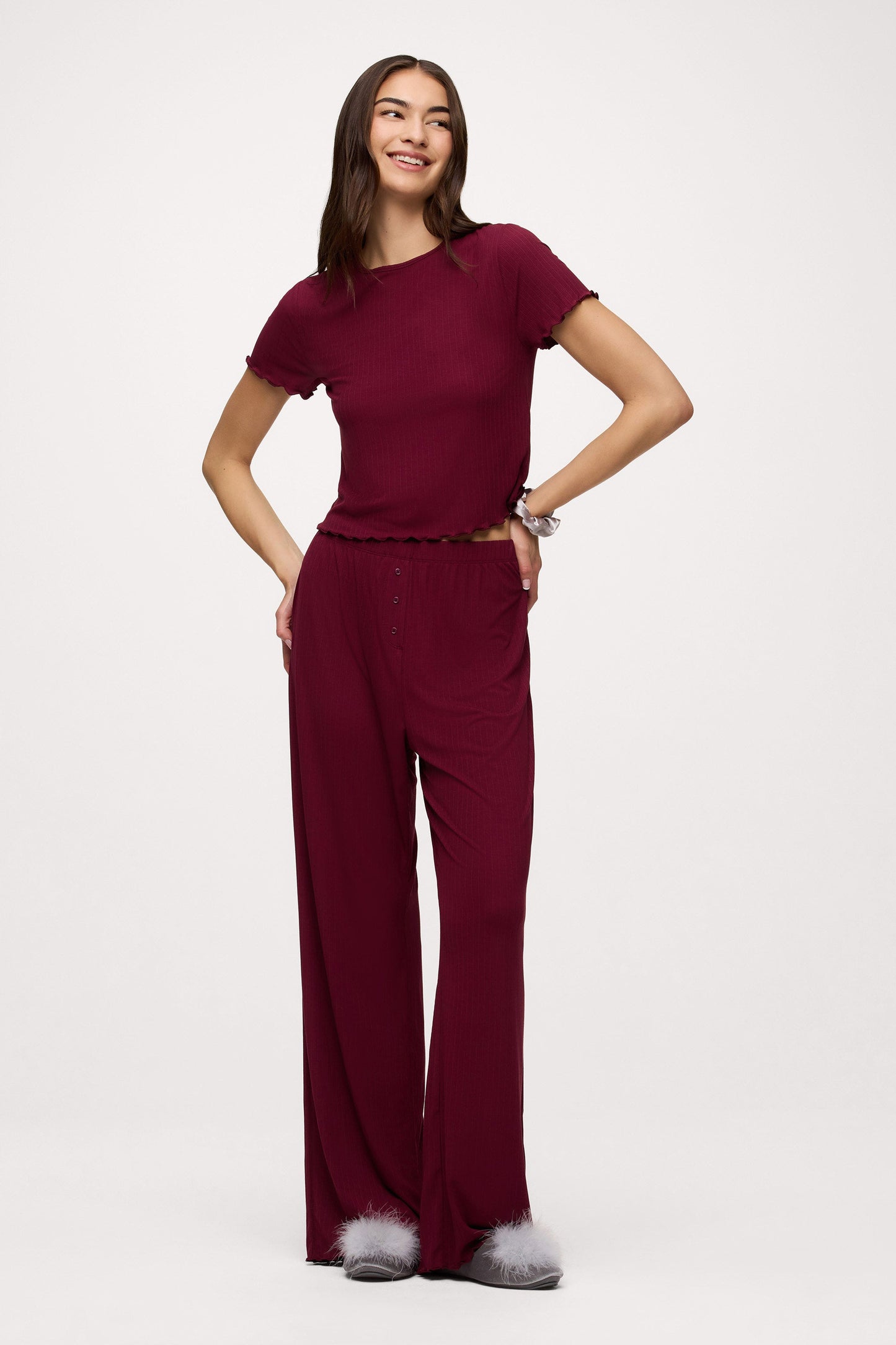 Mini Rib Pajama Set | Ruby