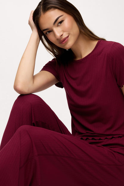 Mini Rib Pajama Set | Ruby