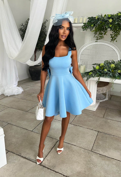 Adore Me More Blue Bow Back Mini Dress