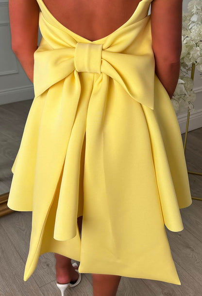 Adore Me More Lemon Bow Back Mini Dress