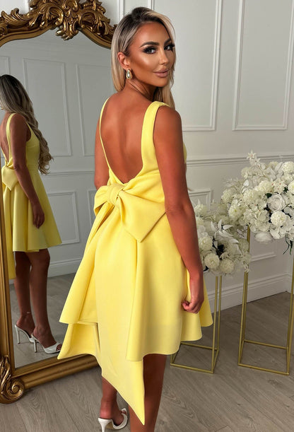 Adore Me More Lemon Bow Back Mini Dress