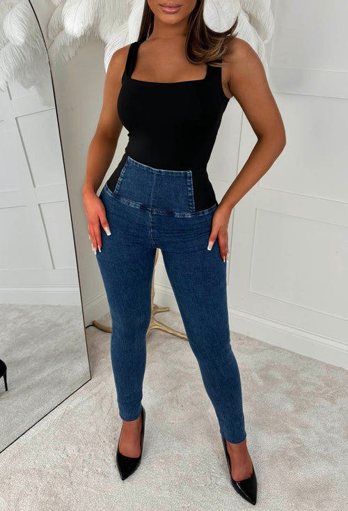 Agnes Mid Blue Stretch Denim Waist Cinching Jeans
