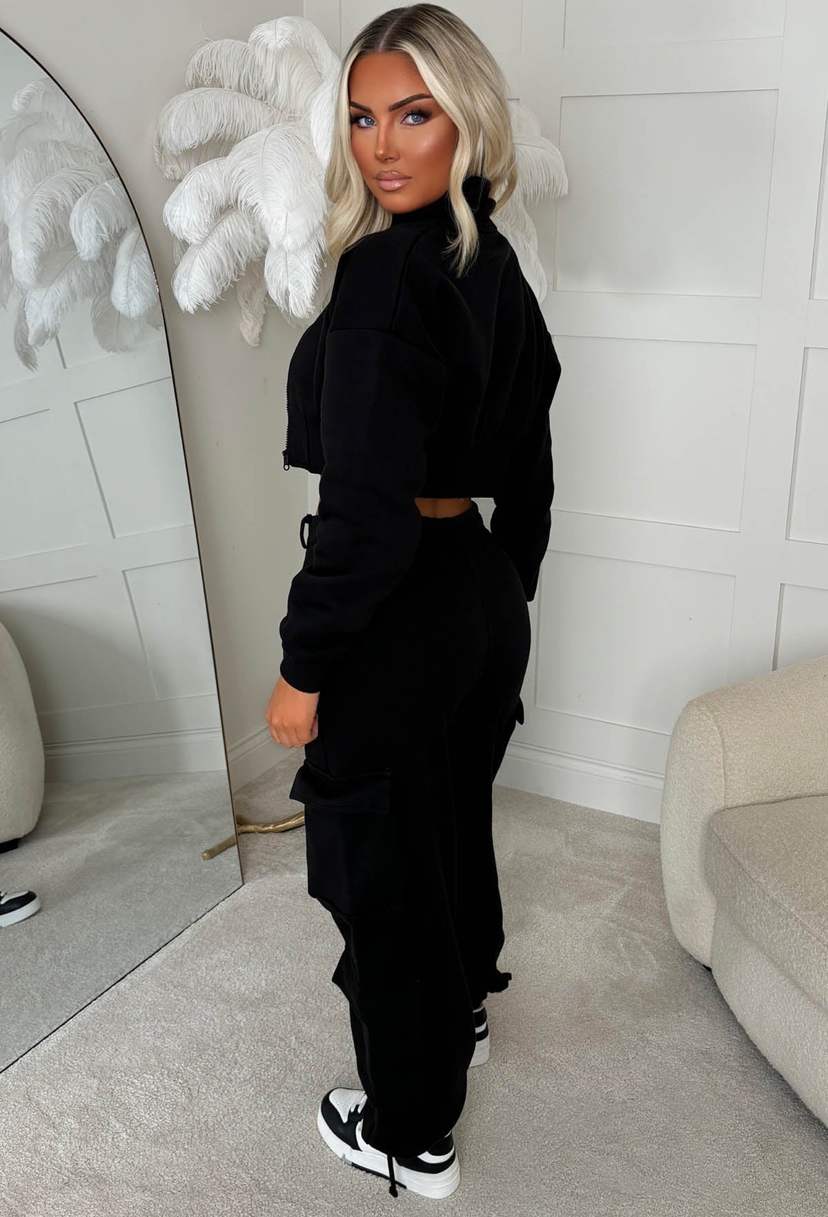 Airport Ready Black Zipped Jacket & Cargo Jogger Set
