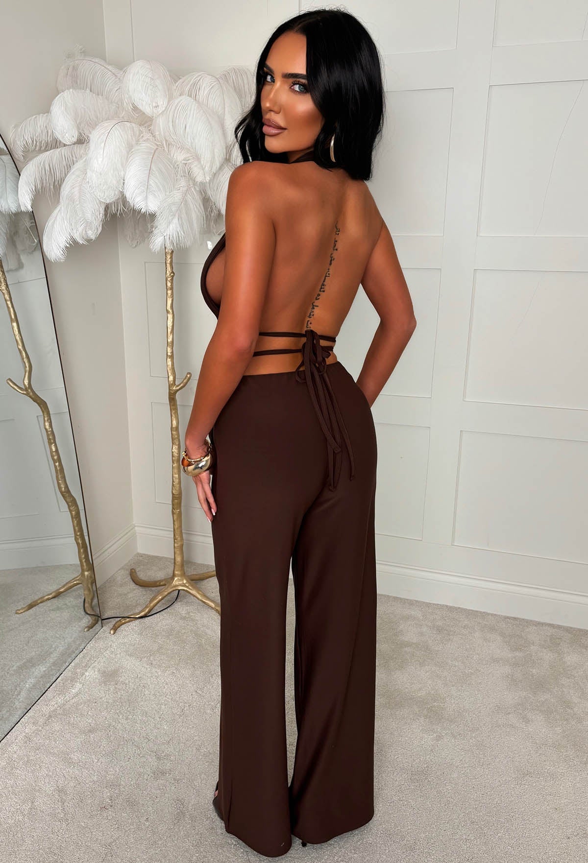 All Around Us Chocolate Brown Tie Back Trouser Co-ord Set