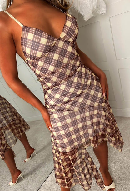 All Day Darling Lemon Check Mesh Midaxi Cami Dress