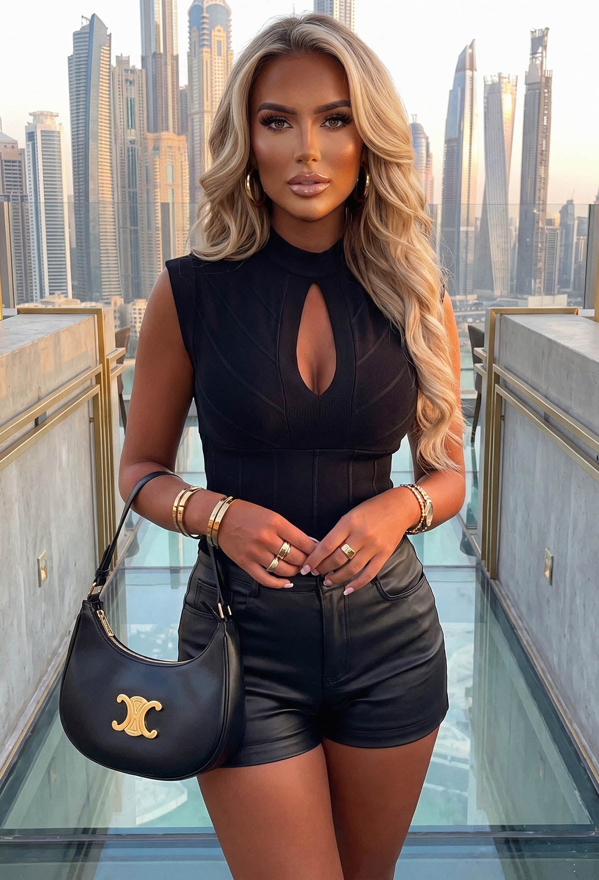 All Yours Black Ribbed Bandage Effect Top