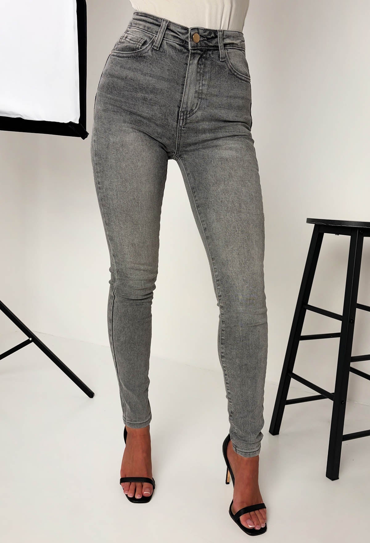 Amelie Grey Stretch Push Up Skinny Jeans