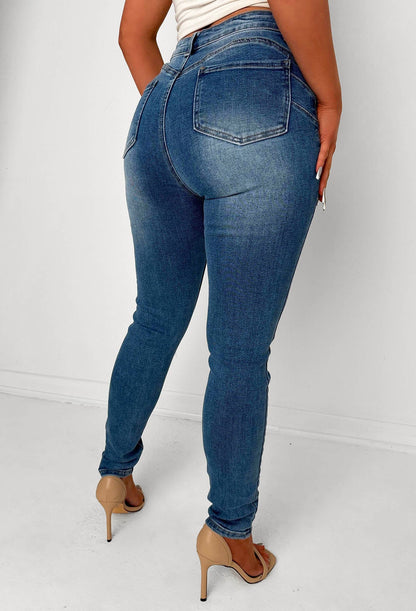 Amelie Mid Wash Stretch Push Up Skinny Jeans