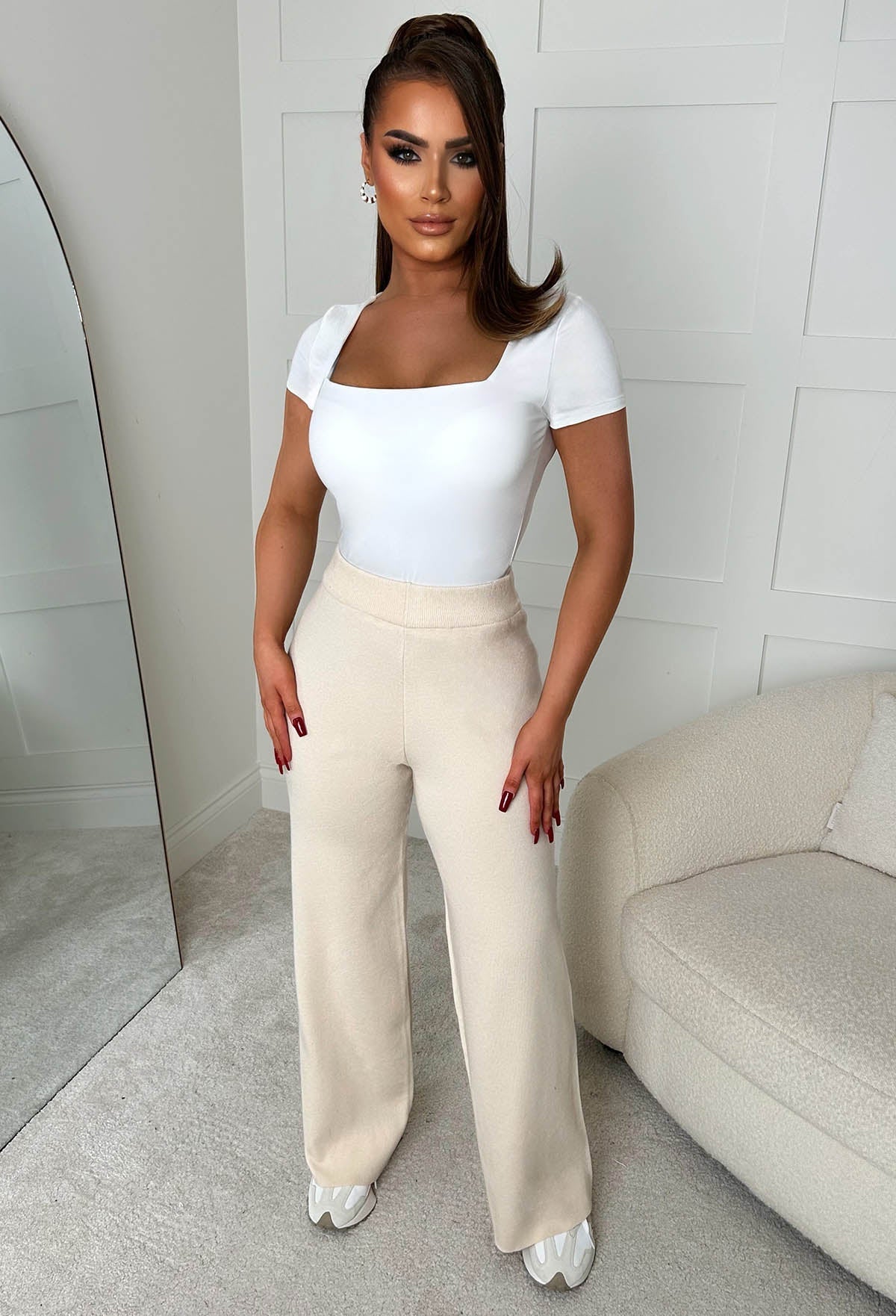 Anabella Cream Knitted Trousers