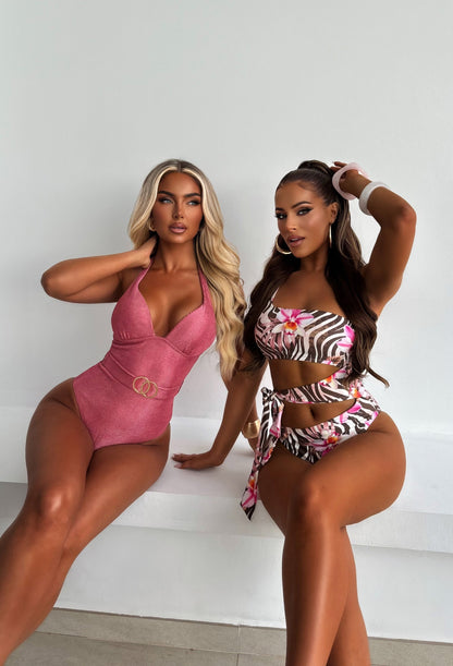 Antibes Mauve Shiny Crinkle Halter Neck Swimsuit
