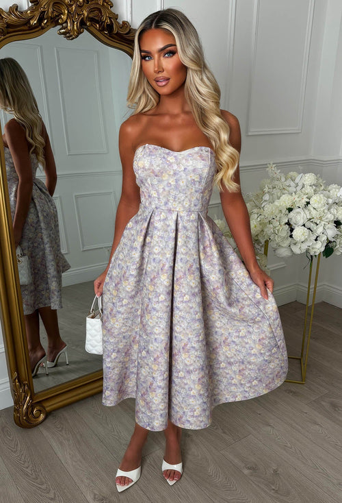 Aura Allure Lilac Floral Print Bandeau Midaxi Dress