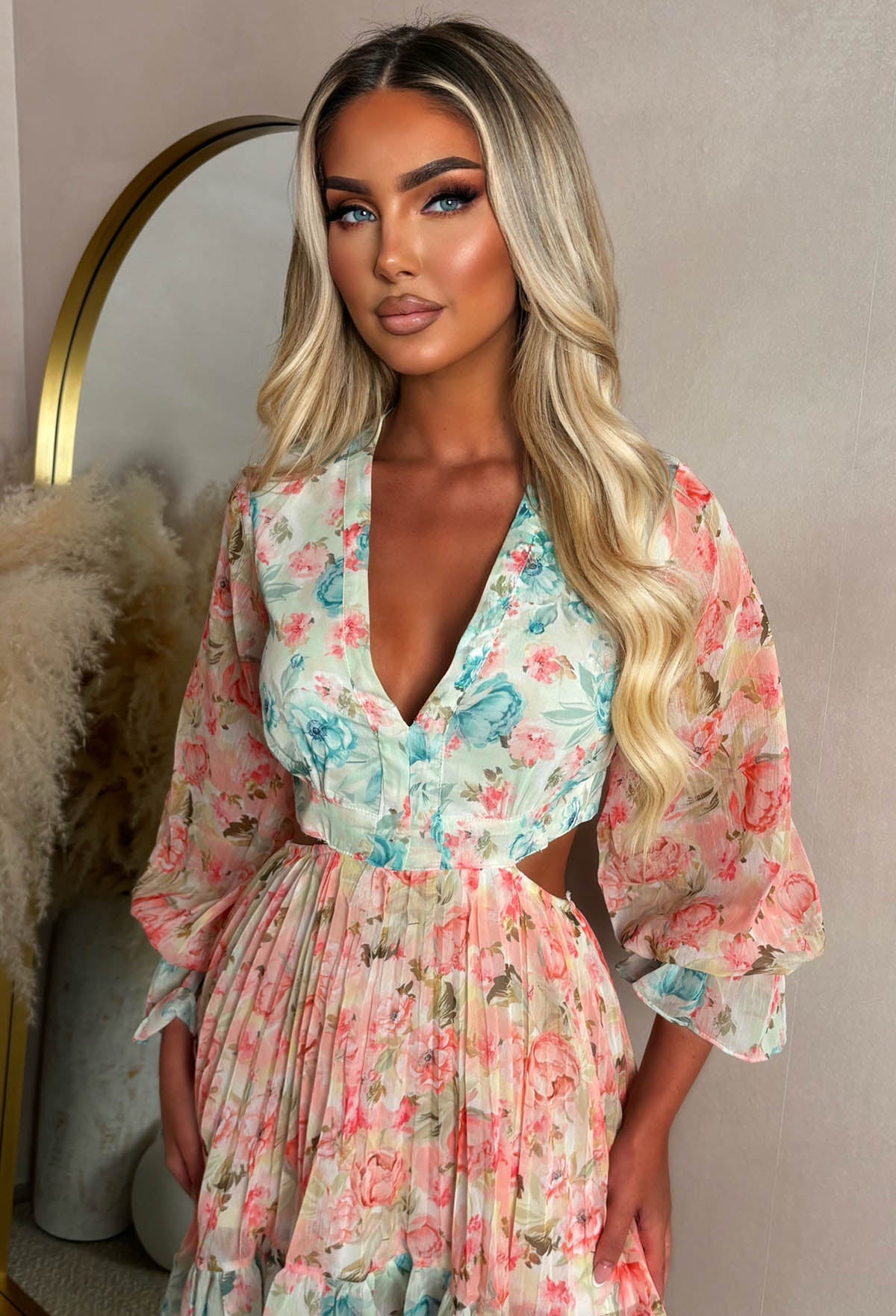 Aurora Bloom Multi Cut Out Floral Long Sleeve Dress
