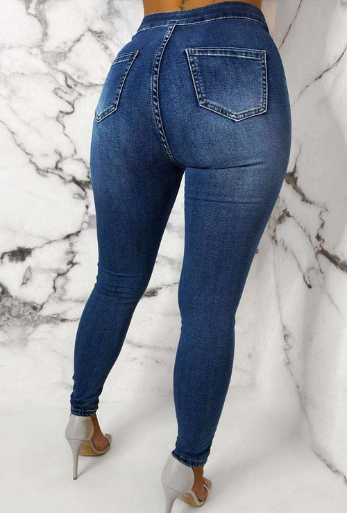 Authentic Chic Dark Blue Stretch Skinny Plain Front Jegging