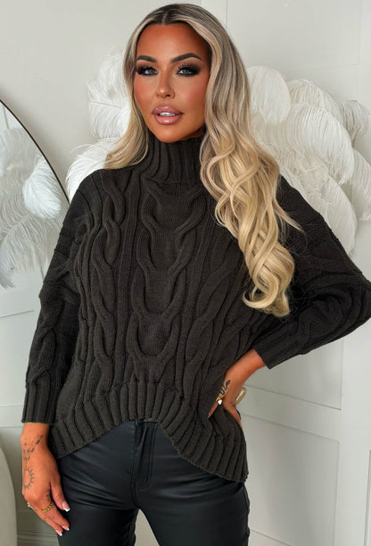 Autumn Chic Khaki Oversized Cable Knit Jumper