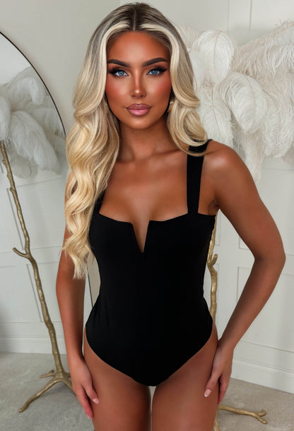 Aviana Black V Cut Bodysuit