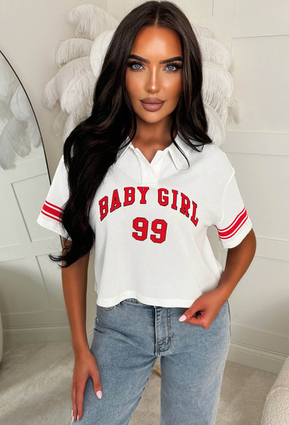 Baby Girl White Collar Short Sleeve T Shirt