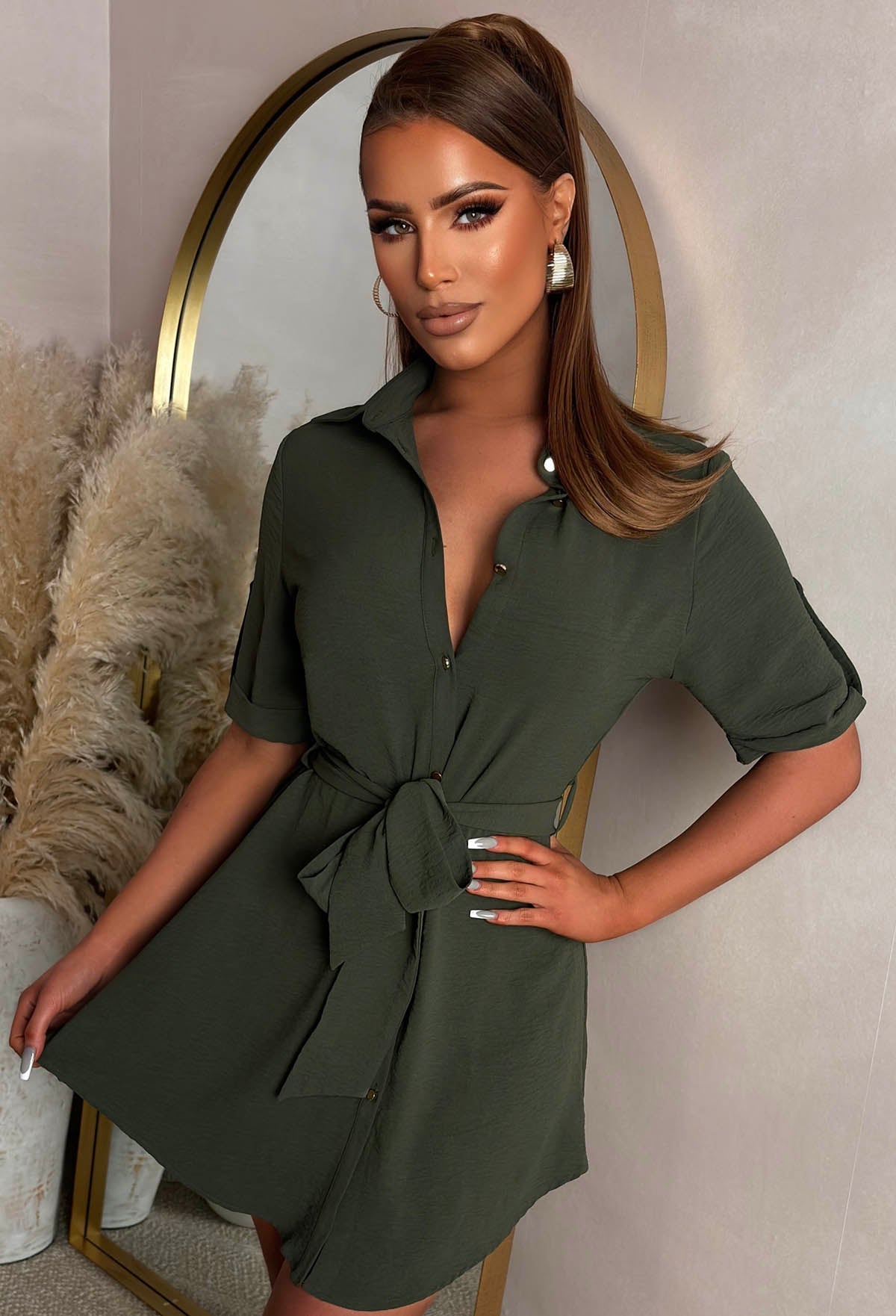 Baby Love Me Khaki Shirt Dress