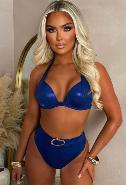 Barcelona Blue Metallic Embellished Bikini