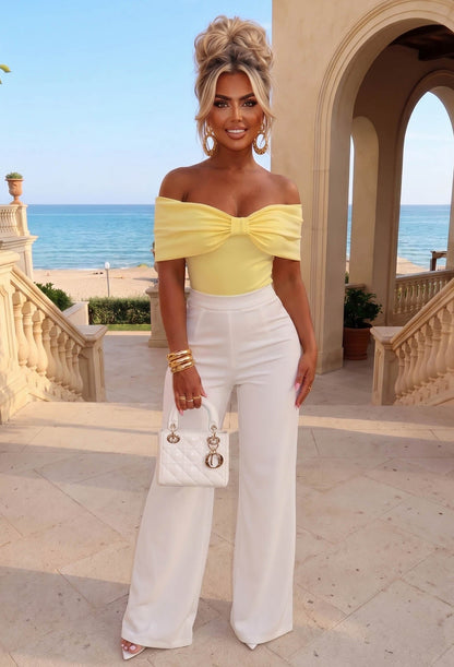 Bardot Bow Yellow Bodysuit