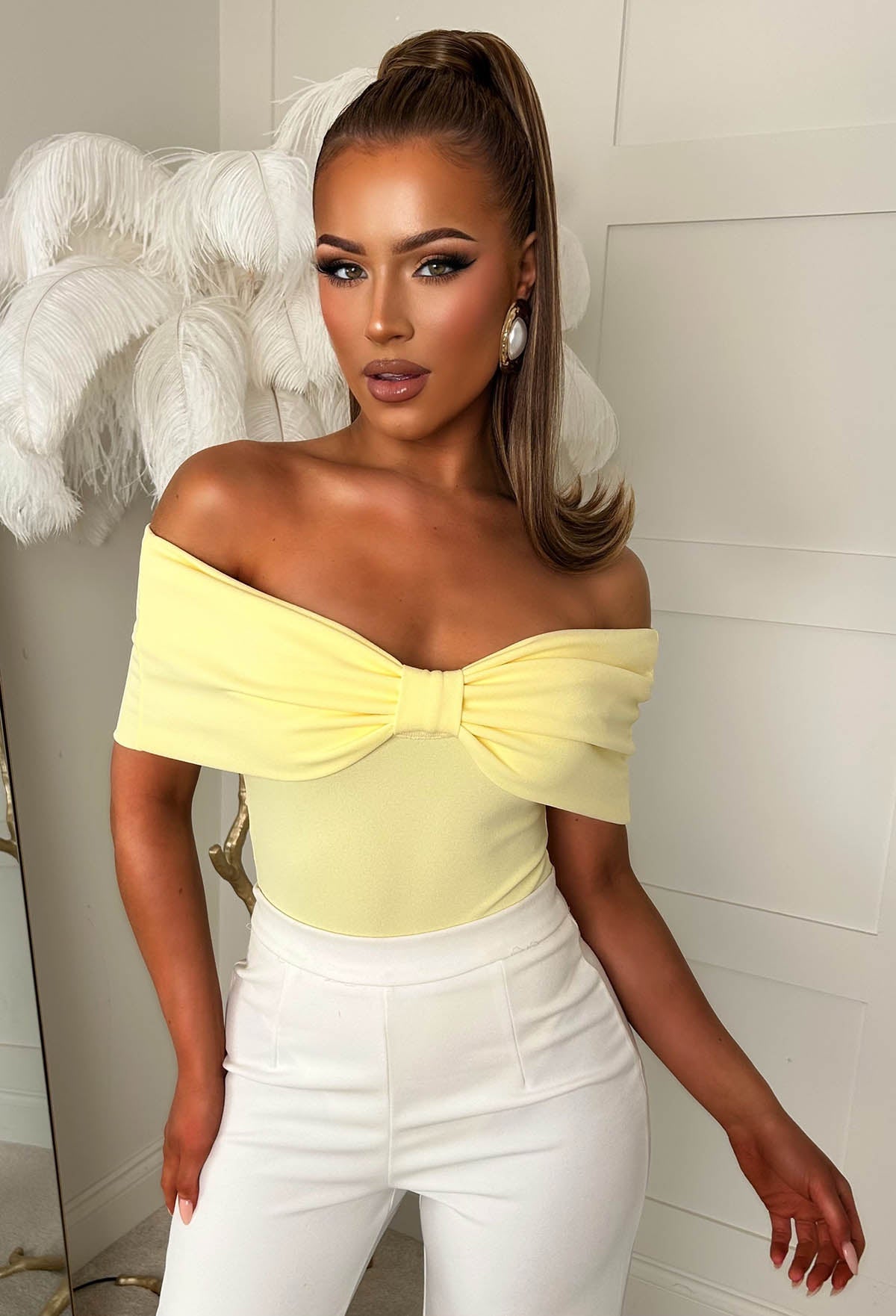 Bardot Bow Yellow Bodysuit