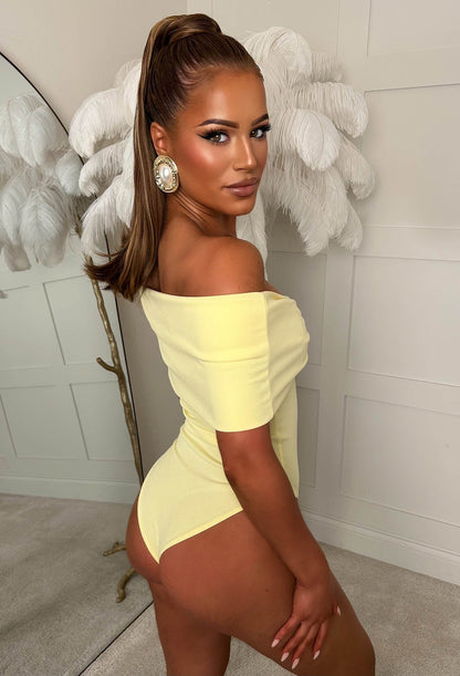 Bardot Bow Yellow Bodysuit