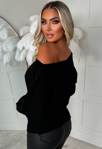 Barely Blush Black Ultra Soft Off The Shoulder Jumper
